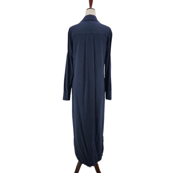 Cloth & Stone Womens Small Dress Frayed Roll Tab Sleeve Midi Shirt Dress Blue - Picture 7 of 12